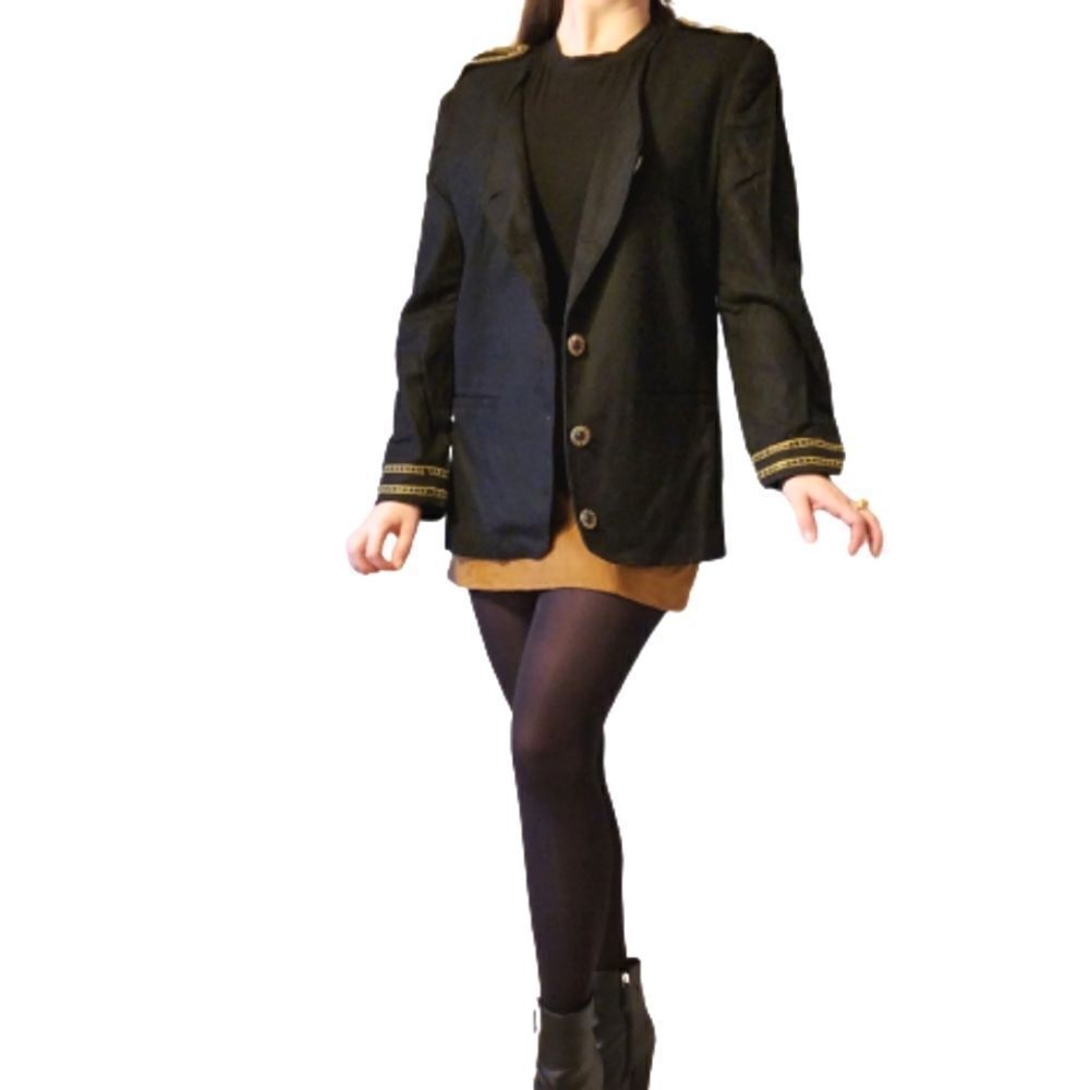 Vintage Black Blazer with Gold Trim